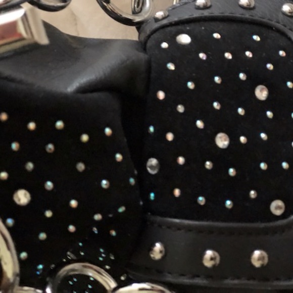 UNIQUE BLACK LEATHER HANDBAG WITH SKULL & RHINESTONES & STUDS - Picture 3 of 9